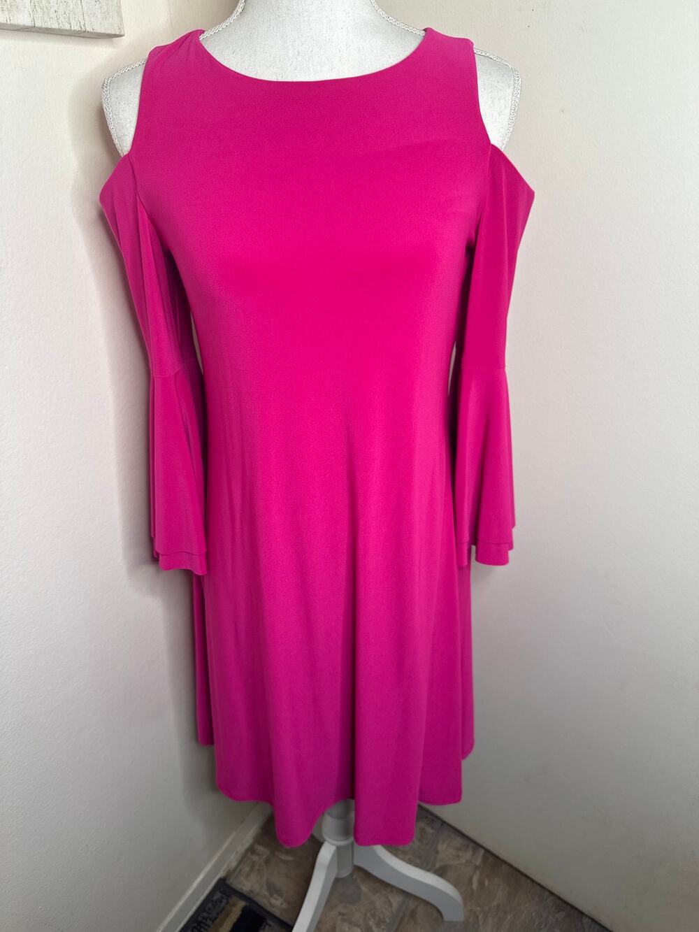 Lauren Ralph Lauren Fuchsia Pink Cold-Shoulder Bell Sleeve A-Line Dress Sz 4
